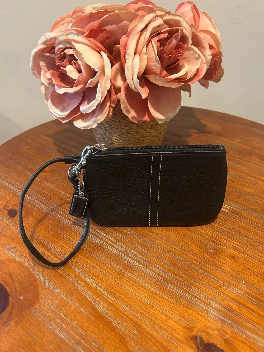 COACH Black Pebbled Leather Wristlet Wallet NWOT